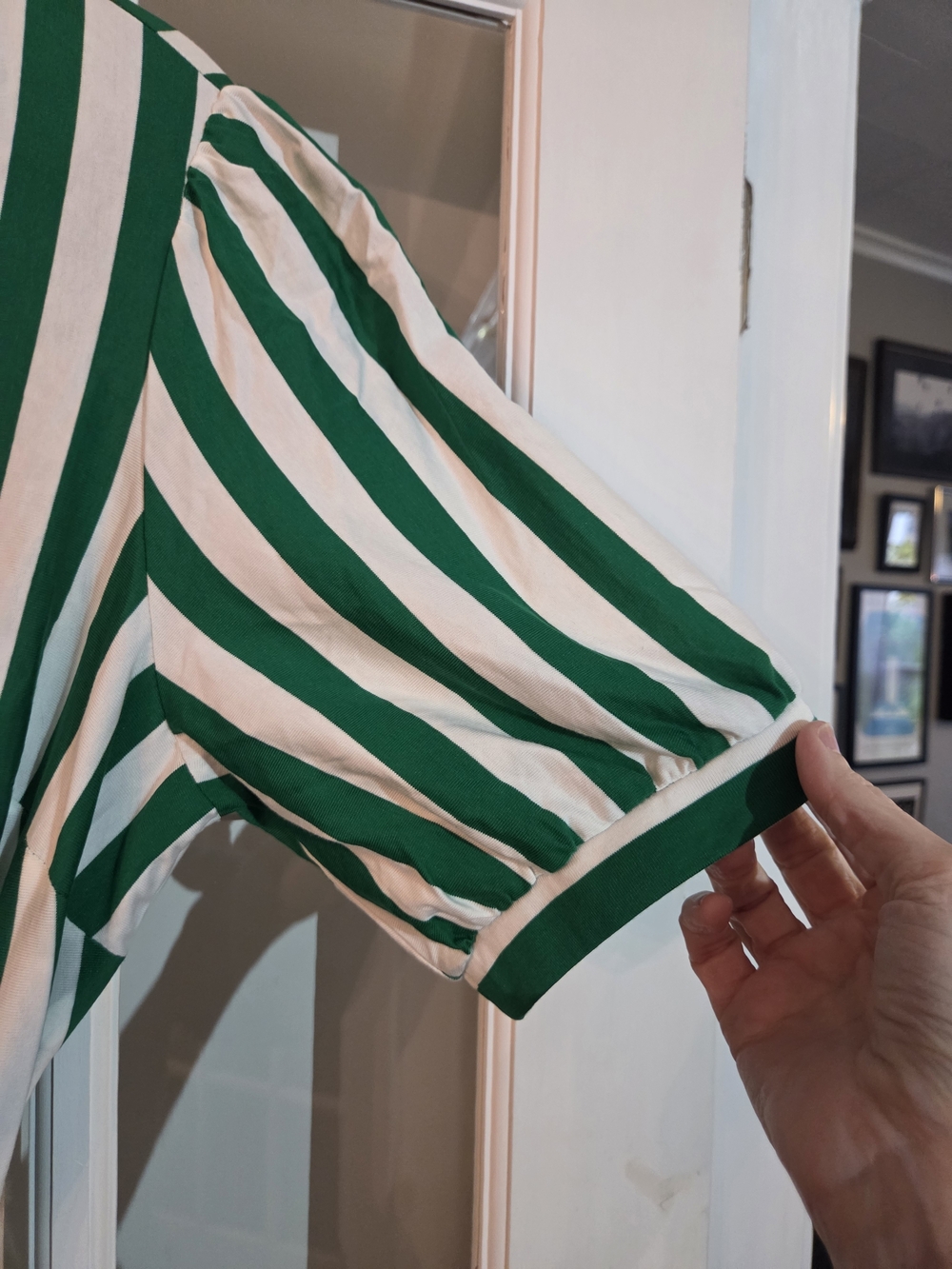 Boden Green and White Vertical Stripe Midi Shirt Dress - Size 14 - Picture 11 of 13